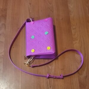 Pink Embossed Crossbody Bag with Colorful Studs